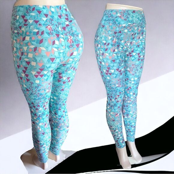 LulaRoe Leggings l Turqoise w/ pink accent l OS Small l Soft stretch l EUC - Picture 1 of 6